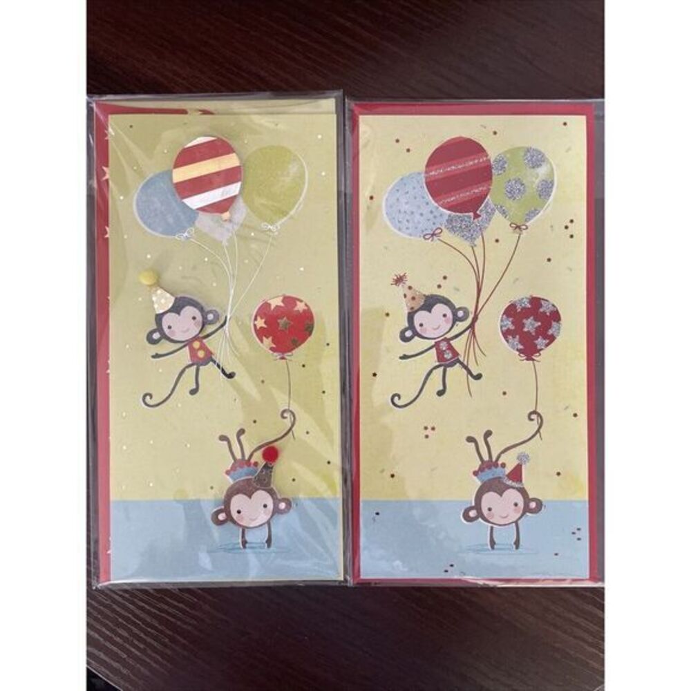 Set Of 2 Hallmark Birthday Card Monkey‎ With Balloons